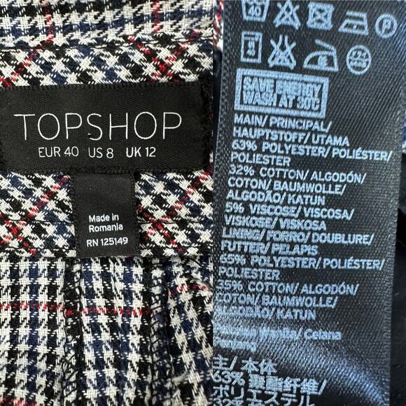 Topshop houndstooth paperbag pleated trouser ankle pants, tapered leg size 8 - Picture 10 of 14